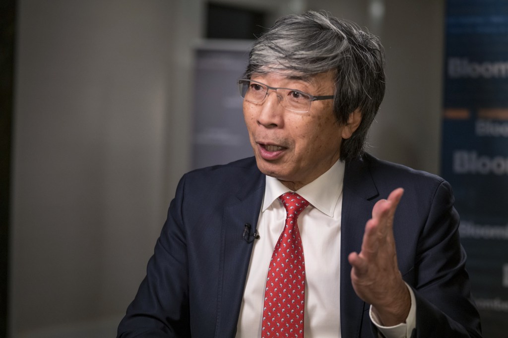 Patrick Soon-Shiong sitting during the interview.